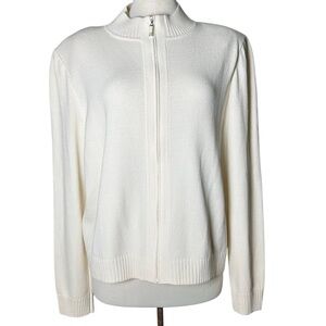 St. John Sport Ivory Santana Knit Full Zip Wool Rayon Sweater Top  Classic XL